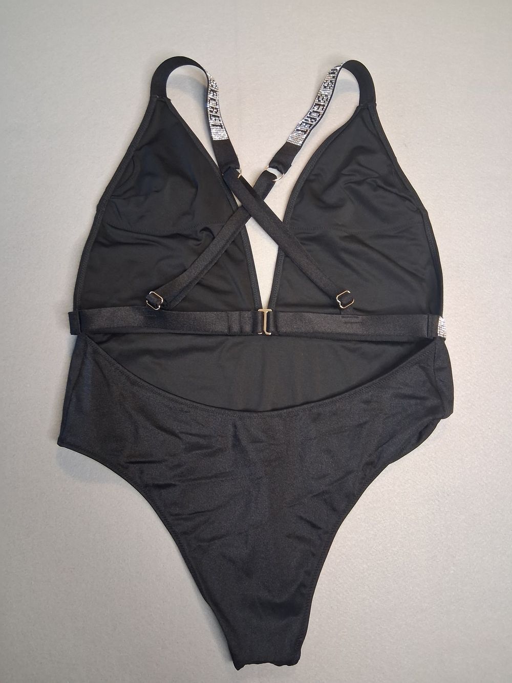 Victoria's Secret Black Rhinestone One Piece Swimsuit Size Medium | Plunge Neck - Picture 7 of 9